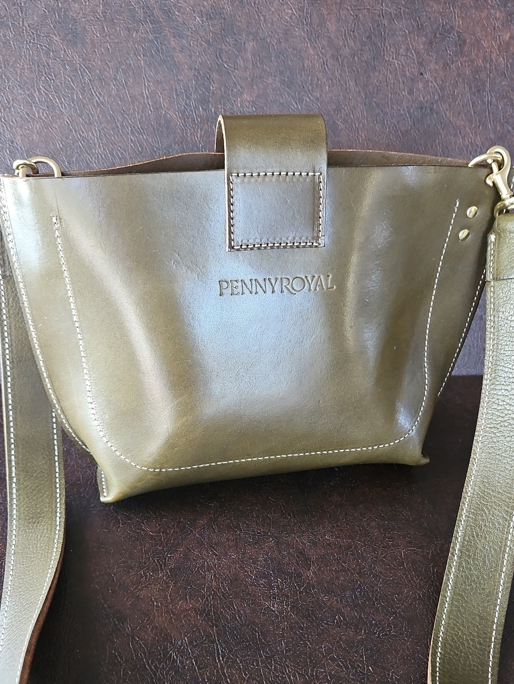Pennyroyal Olive Green Vegitable Tanned Leather Crossbody Handbag